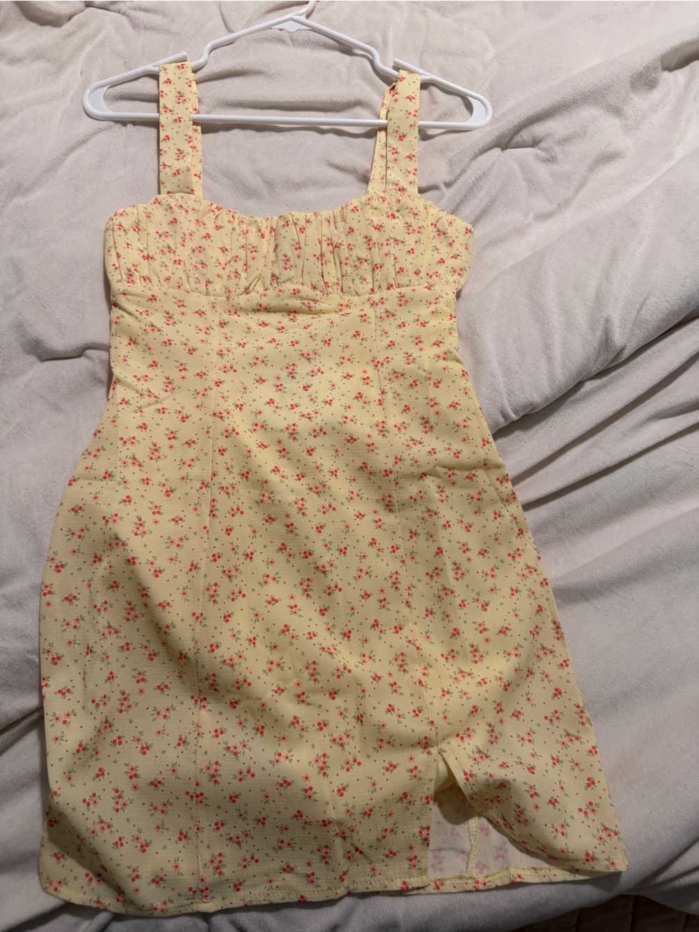 Princess Polly Yellow Mini Dress with Pink Floral Print